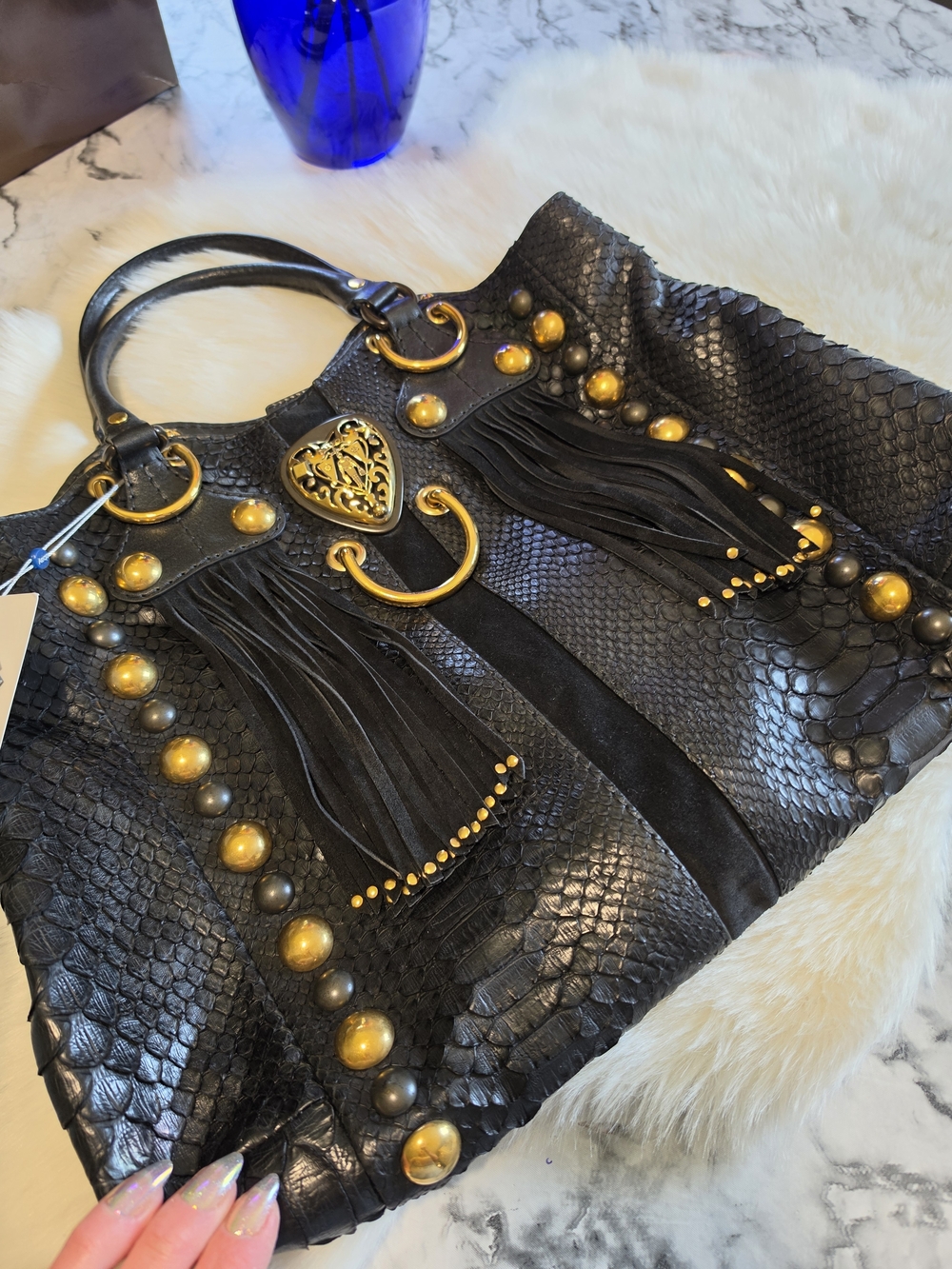 Gucci Babouska Python Studded Fringe XL Shoulder Bag - Picture 2 of 16